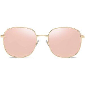 Classic Trendy Square Sunglasses for Women Men ,  Shiny Gold/Pink Mirrored